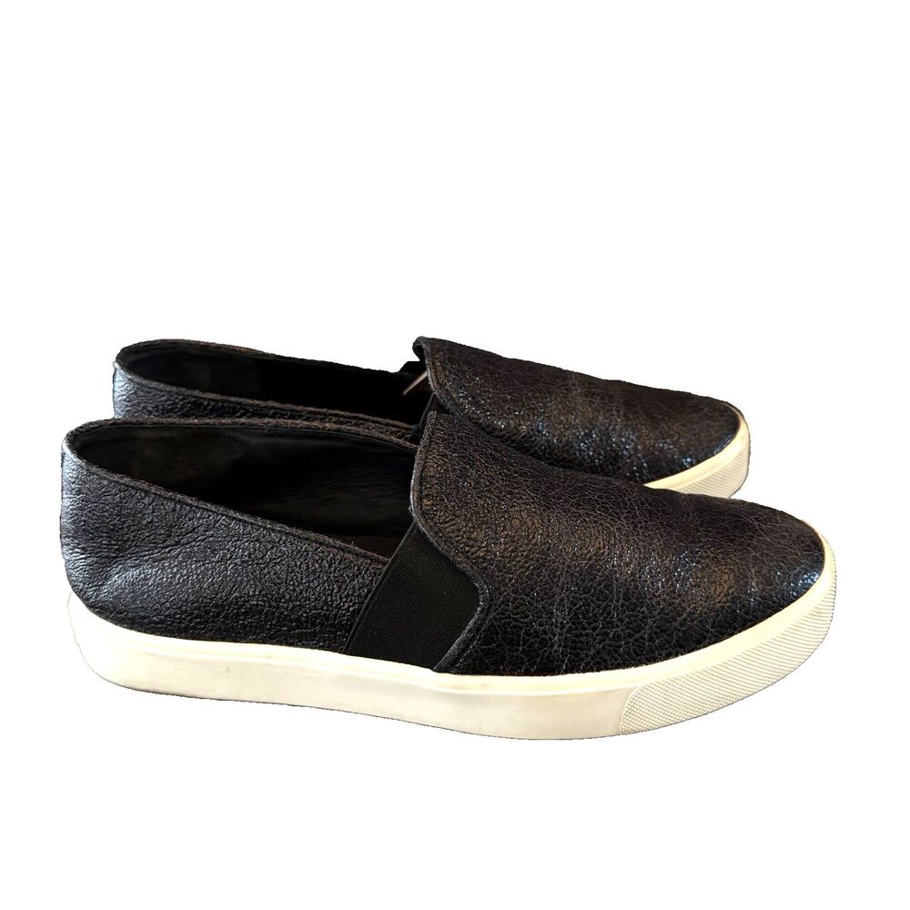 Vince Blair Leather Women's Slip-On Sneaker Black/White Sz 7 Minimalist Comfort
